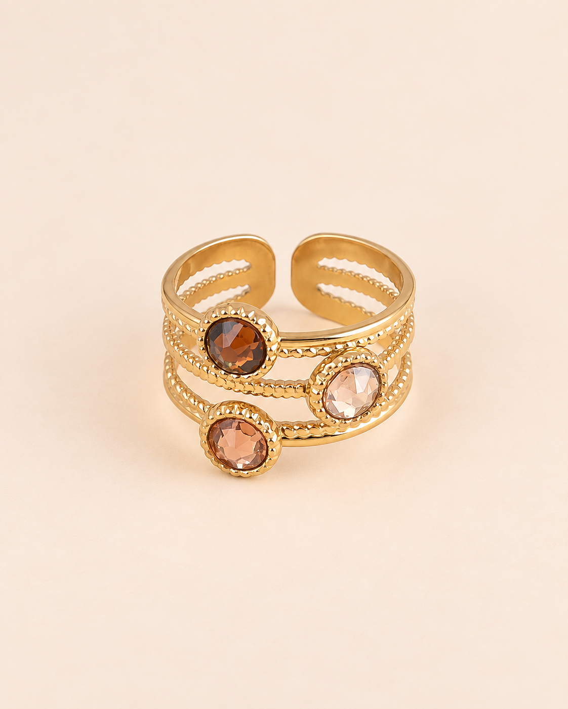 Bague 3 anneaux, ornée de 3 cristaux de Swarovski® DANAE