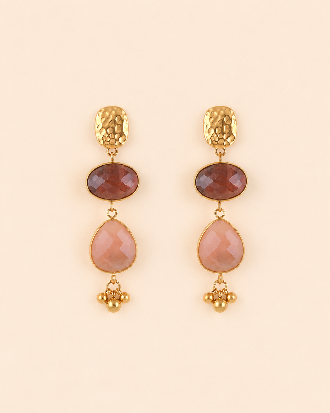 Boucles d'oreilles oeil de tigre et pierre de soleil MILEY