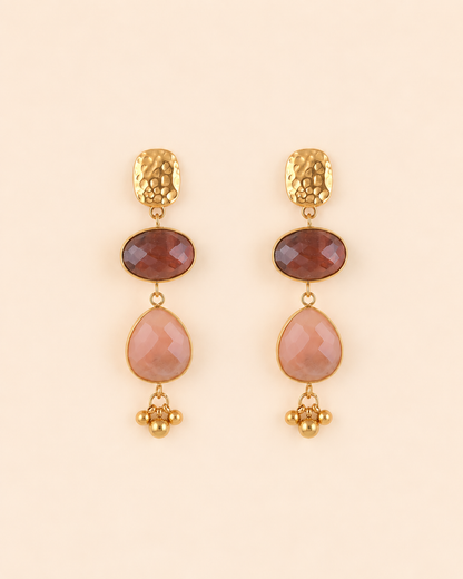 Boucles d'oreilles oeil de tigre et pierre de soleil MILEY