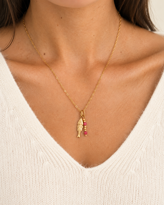 Précommande Collier avec pendentif poisson et pierre naturelle POISSON