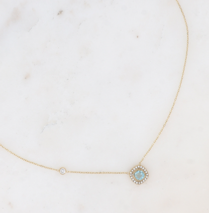 Collier strass rond bleu oxyde de zirconium JUNE