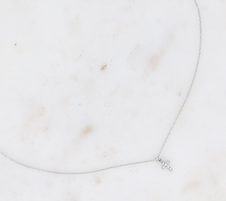 Collier argenté avec petite croix chrétienne avec strass Religion MINI MADELEINE