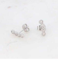 Puces d'oreilles 4 strass argentés en acier inoxydable MIZA
