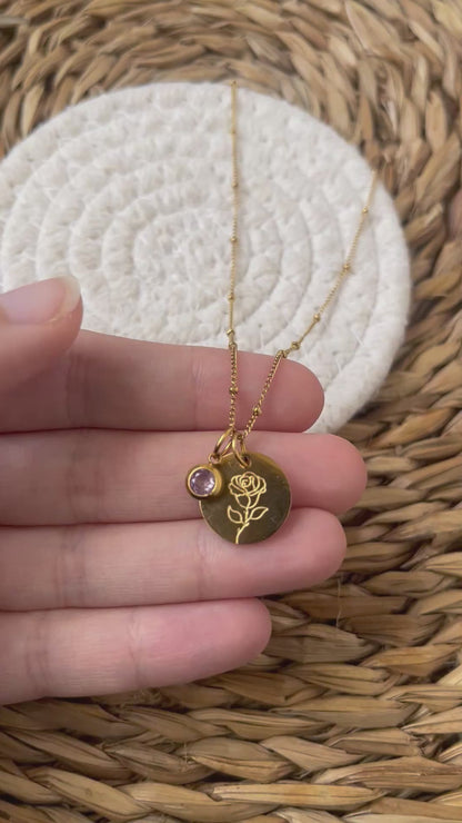 Collier FLEUR + PIERRE de naissance personnalisé