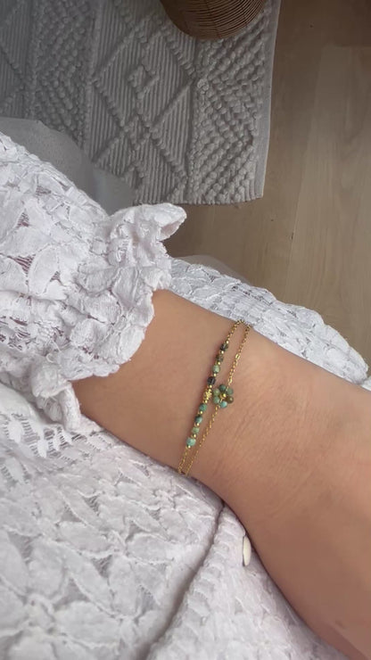 Bracelet double pierres naturelles fleur FLORA