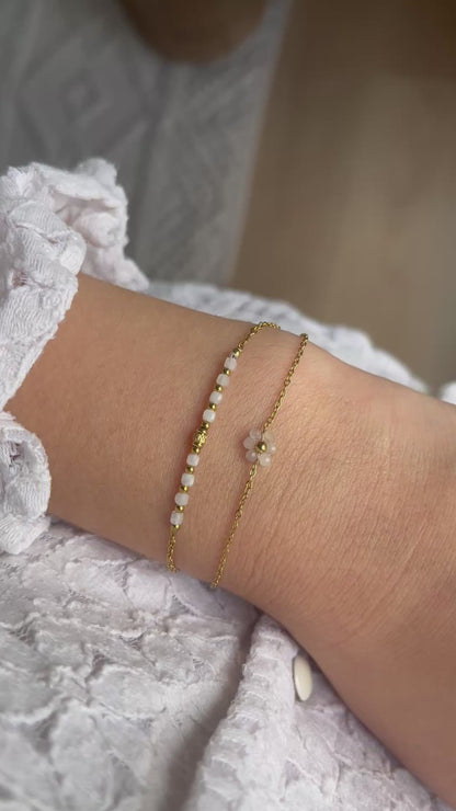 Bracelet double pierres naturelles fleur FLORA