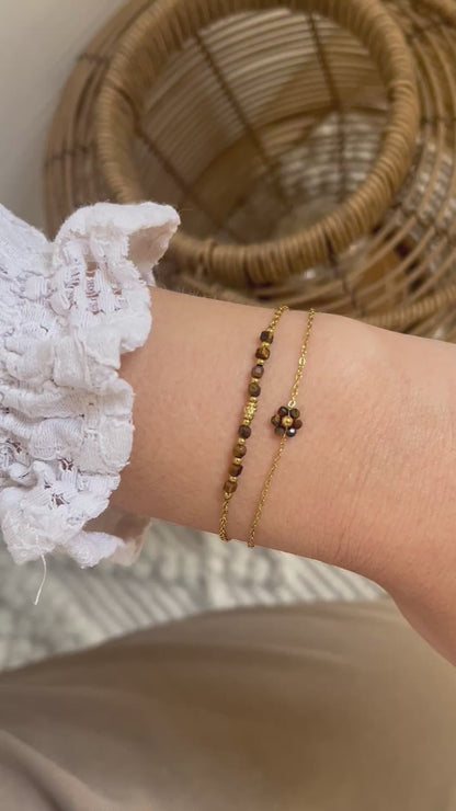 Bracelet double pierres naturelles fleur FLORA